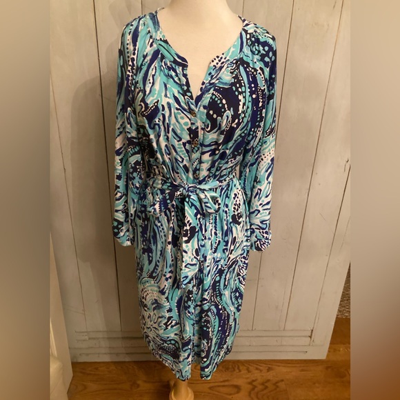 Lilly Pulitzer Bailor Dress Women Crash the Bash Button-Up Stretch V-neck Sz-XL - Picture 3 of 13